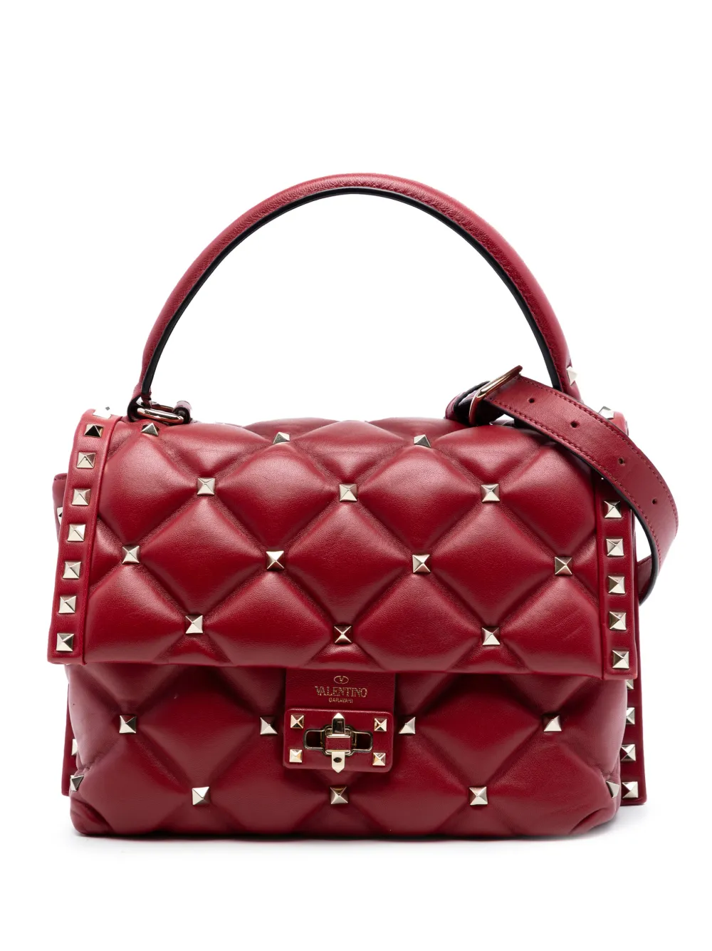 Valentino Garavani Pre-Owned 2018-2026 Medium Lambskin Candystud Top Handle satchel - Rosso