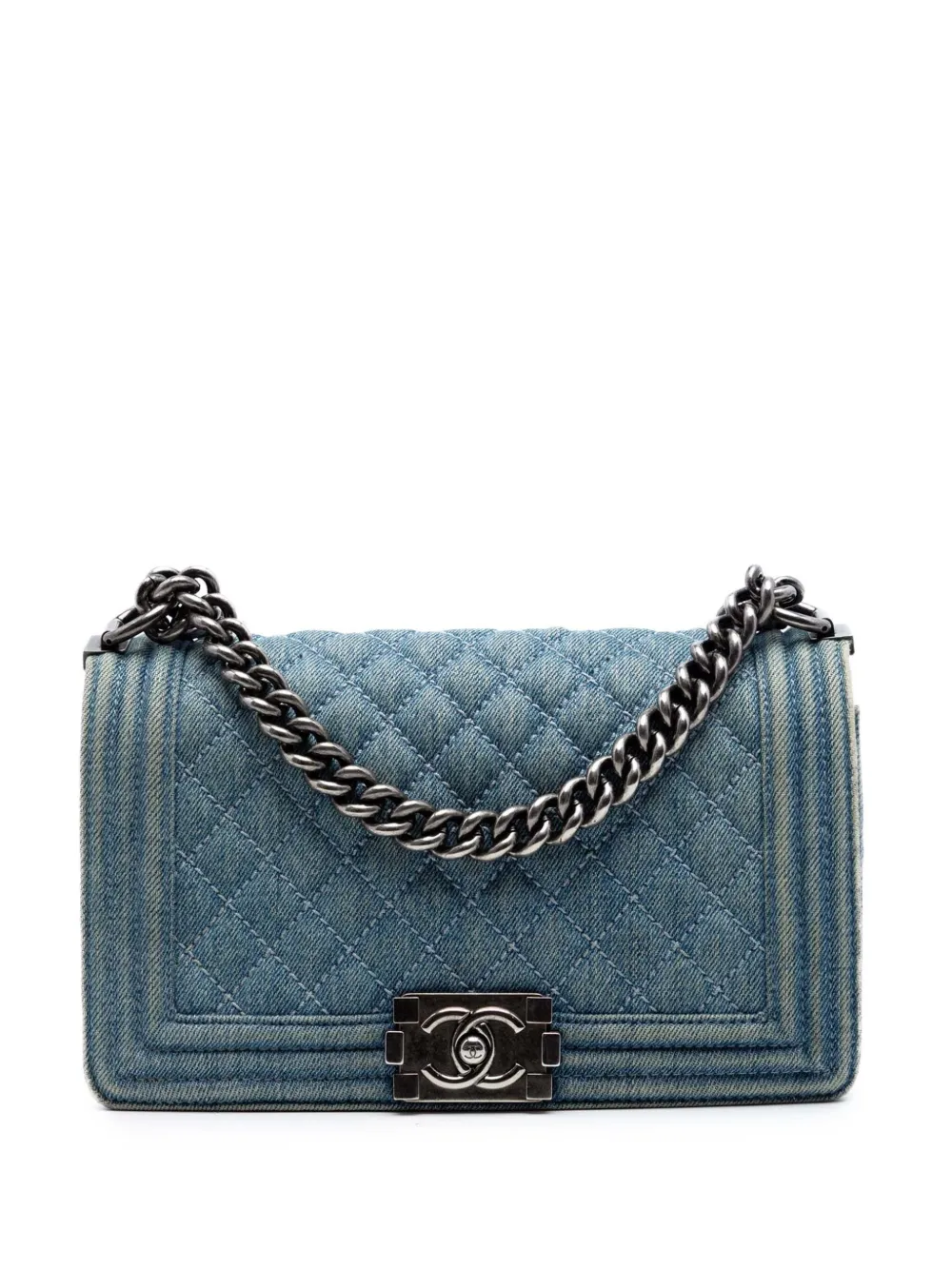CHANEL Pre-Owned 2012-2013 Old Medium Quilted Denim Boy Flap crossbody bag - Blu