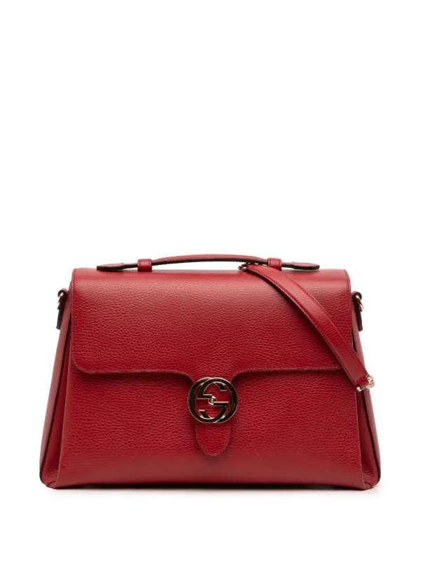 Gucci Pre-owned 2016-2026 Medium Dollar Calf Interlocking G Satchel in Red