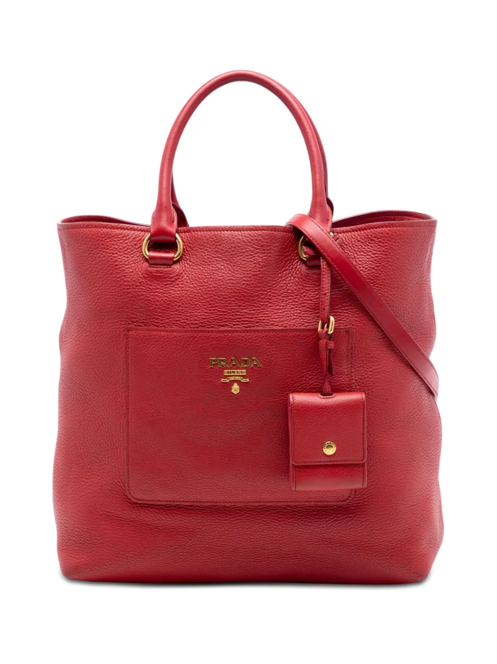 Prada Pre-Owned 2010-2026 Vitello Daino Front Pocket Convertible Tote satchel - Rot