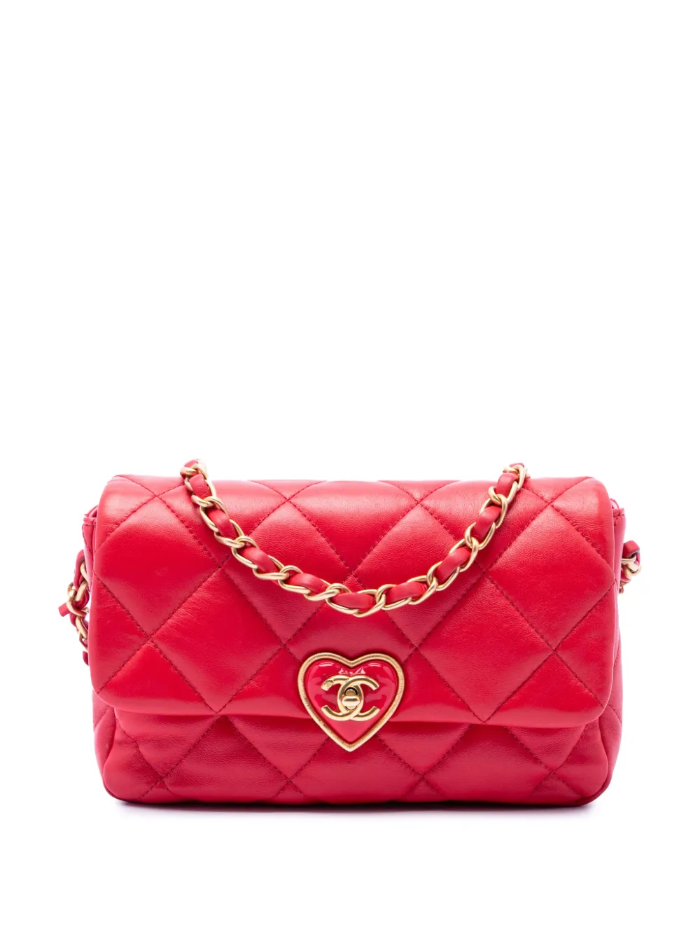 CHANEL Pre-Owned 2021-2026 Small Quilted Lambskin Coco Love Flap crossbody bag - Rosso