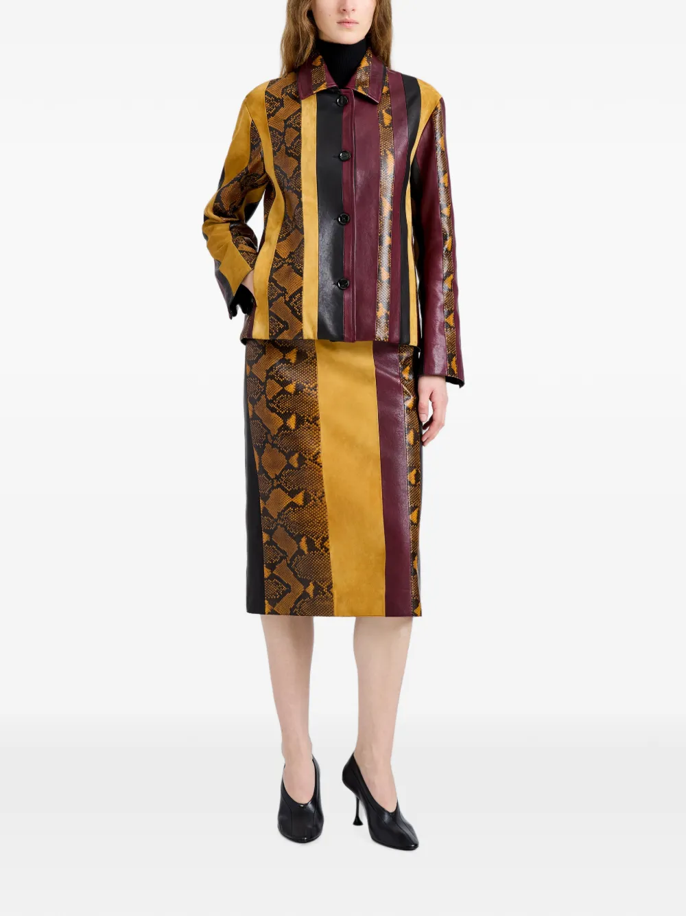 Proenza Schouler Sirine Skirt in Pieced Leather in Brown, view 2