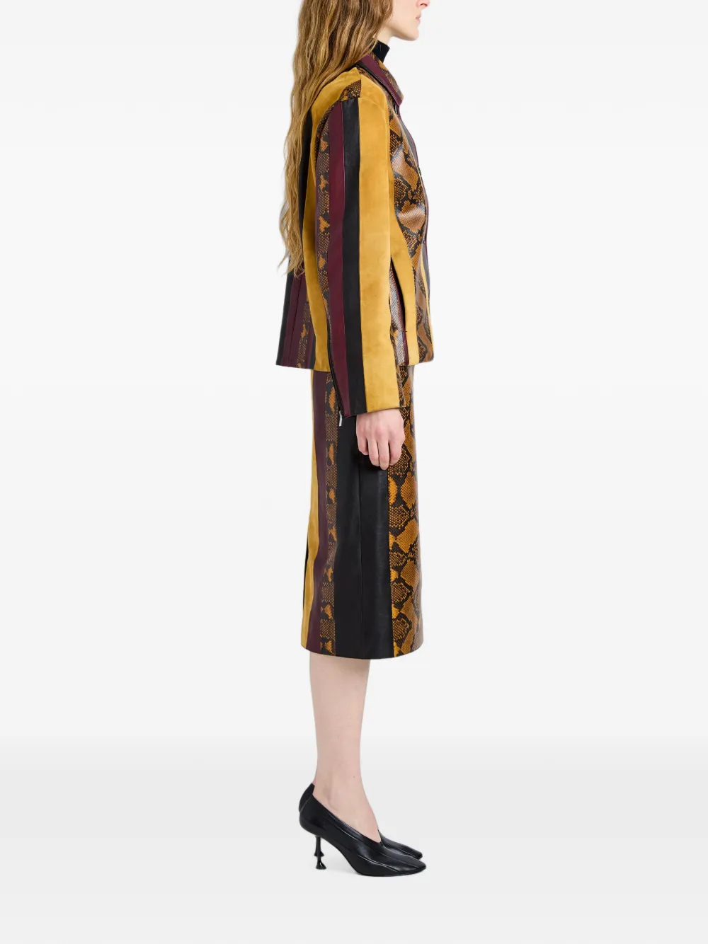 Proenza Schouler Sirine Skirt in Pieced Leather in Brown, view 3