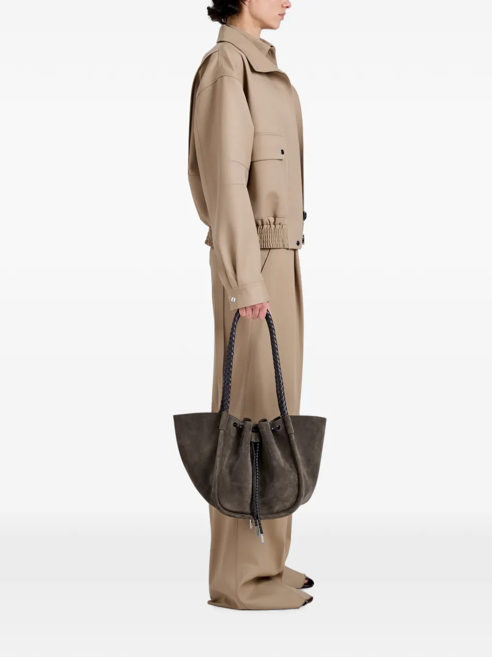 Proenza Schouler Suède en gevlochten leren shopper met ruches Bruin
