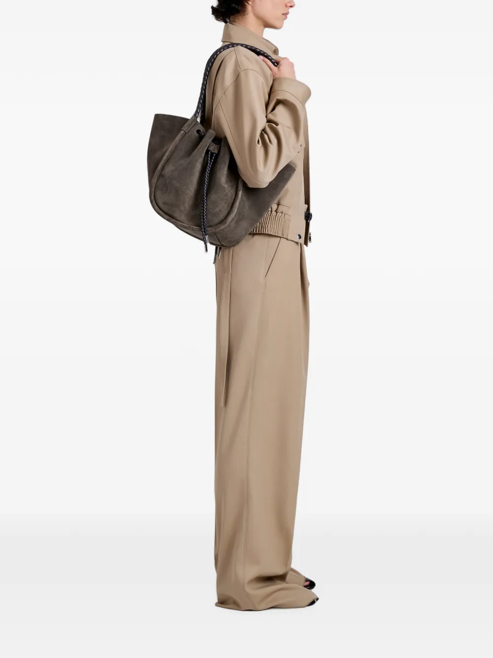 Proenza Schouler Suède en gevlochten leren shopper met ruches Bruin