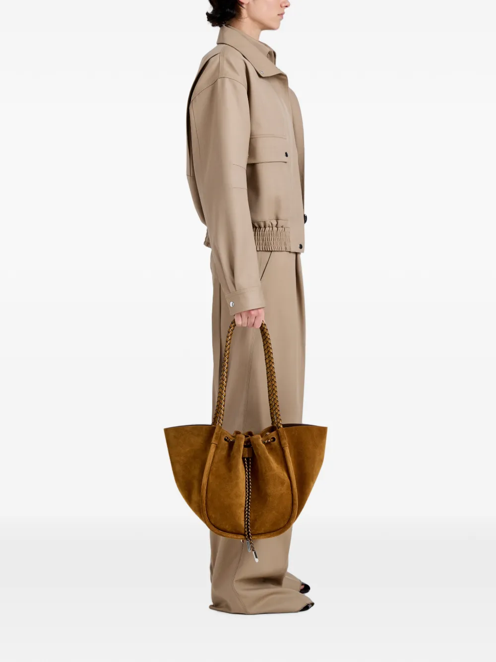Proenza Schouler Suède en gevlochten leren shopper met ruches Bruin