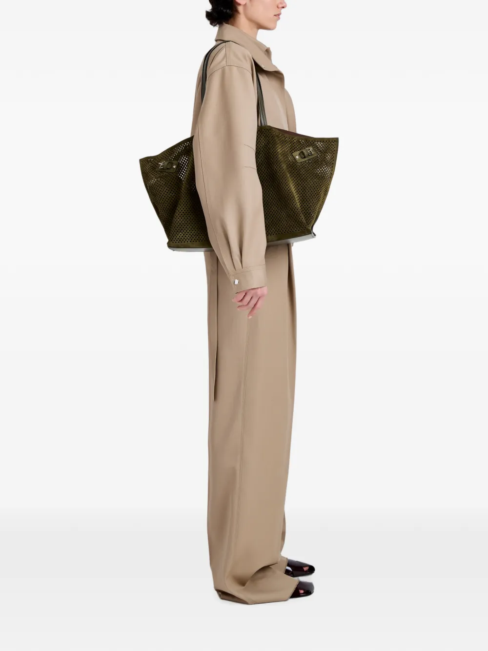 Proenza Schouler Days Carryall shopper van geperforeerd suède Groen