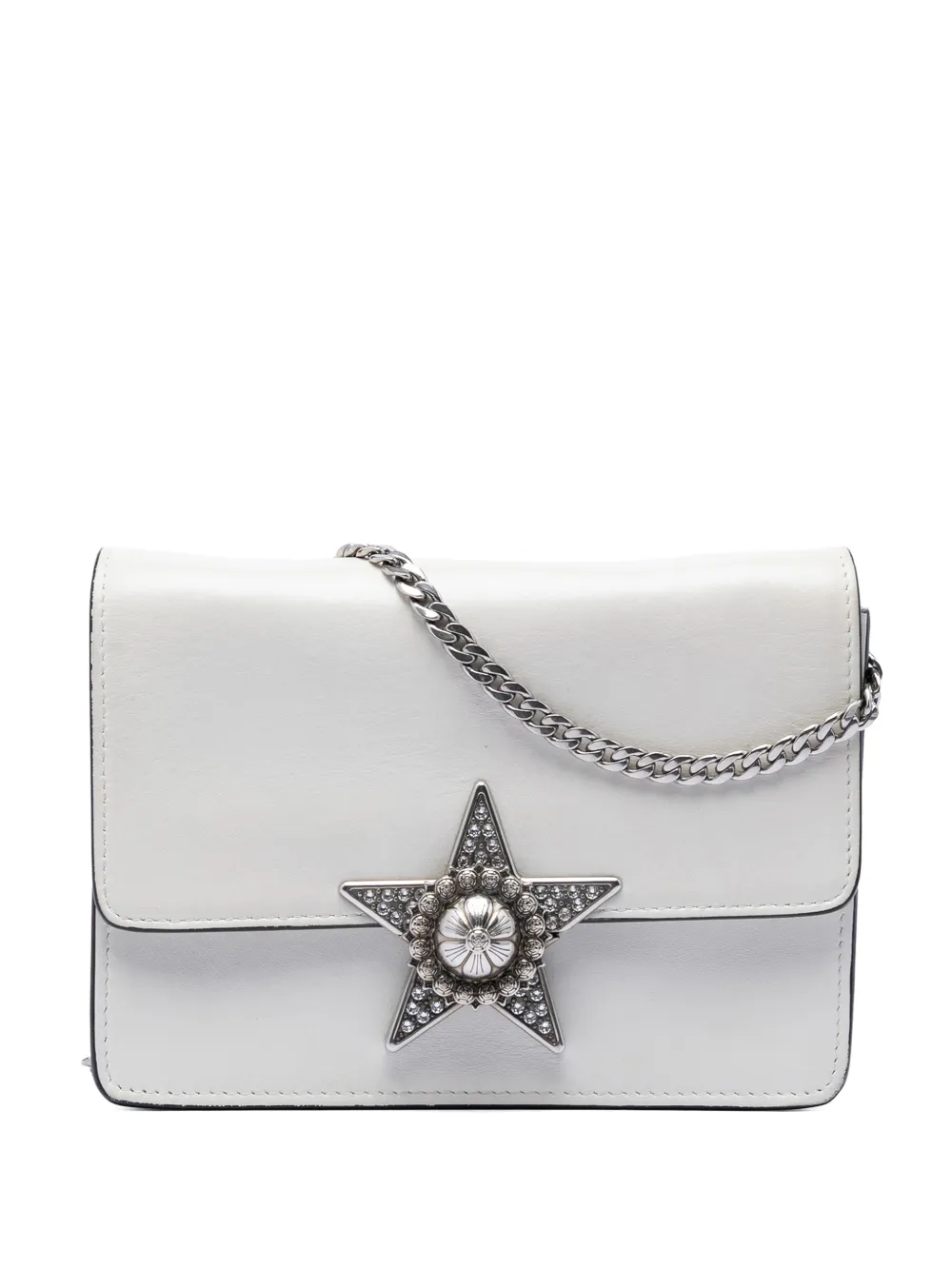 Miu Miu Pre-Owned 2010-2026 Smooth Leather Star Crystal Embellished crossbody bag - Bianco