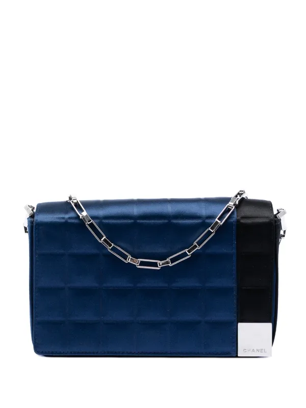 Chanel Pre-owned 2002-2003 Mini Chocolate Bar Satin Shoulder Bag in Black