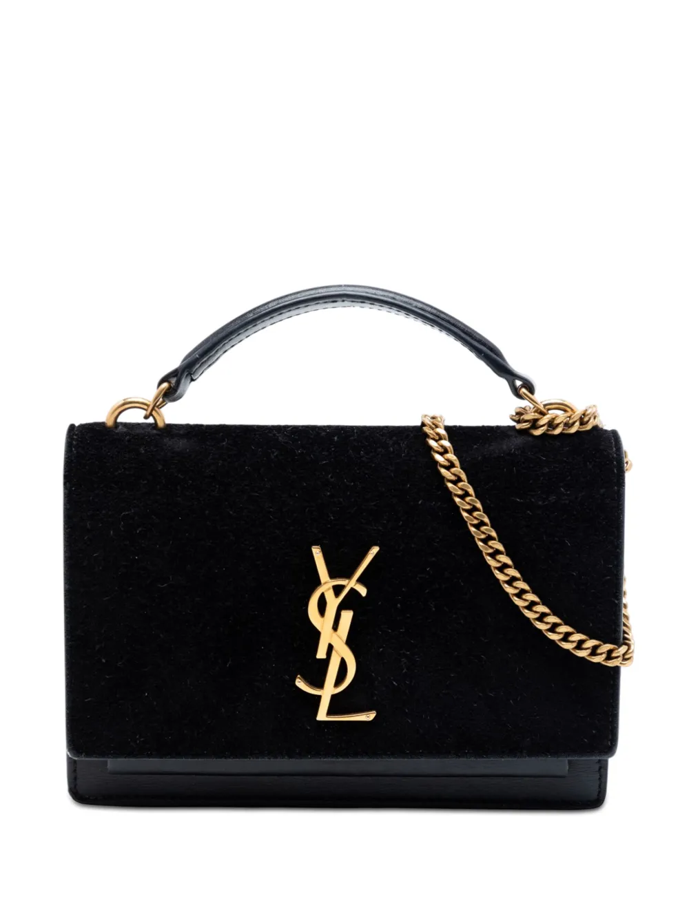 Saint Laurent Pre-Owned 2020 Medium Suede and Calfskin Monogram Sunset Top Handle Bag satchel - Nero