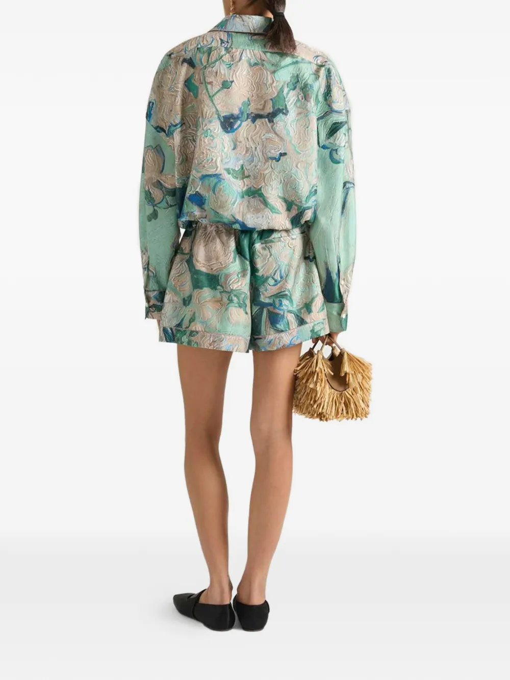  Givenchy Camisa Corta Con Rosa Estampada - Verde 
