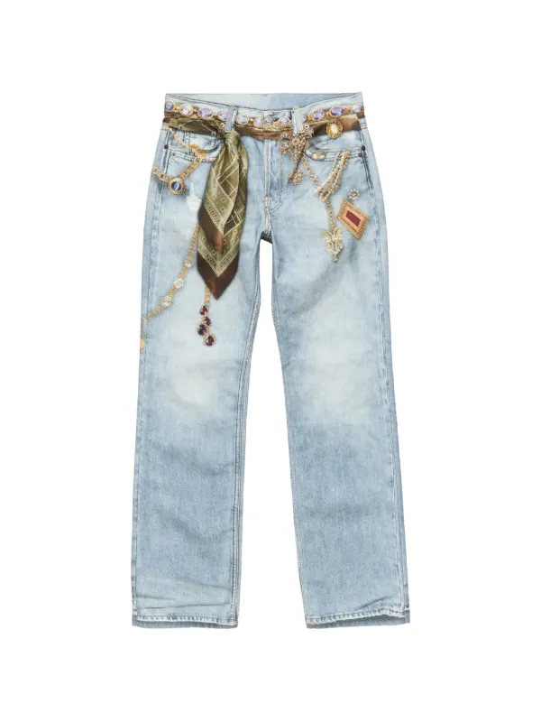 Acne Studios Printed Cotton Canvas Jeans in Blue