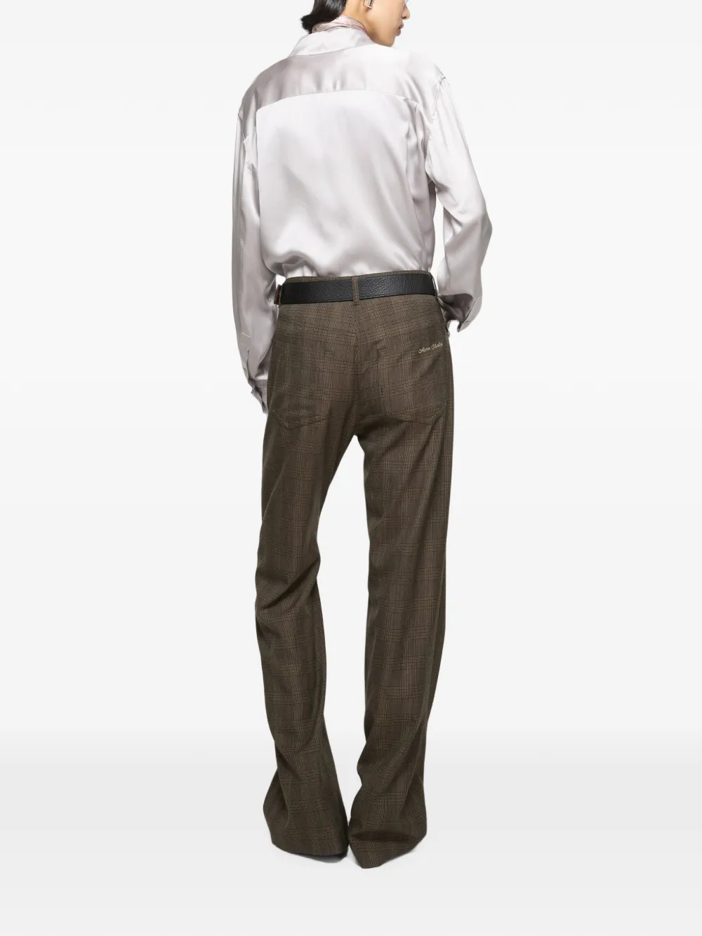 Acne Studios Tailored Wool Check Trousers in Brown, view 3