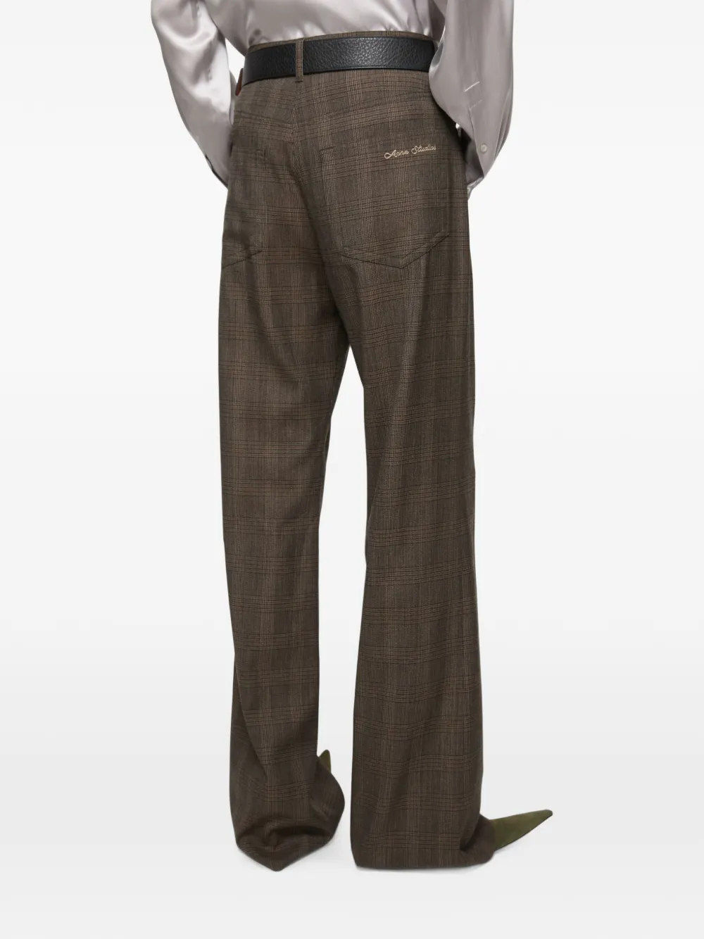 Acne Studios Tailored Wool Check Trousers in Brown, view 4
