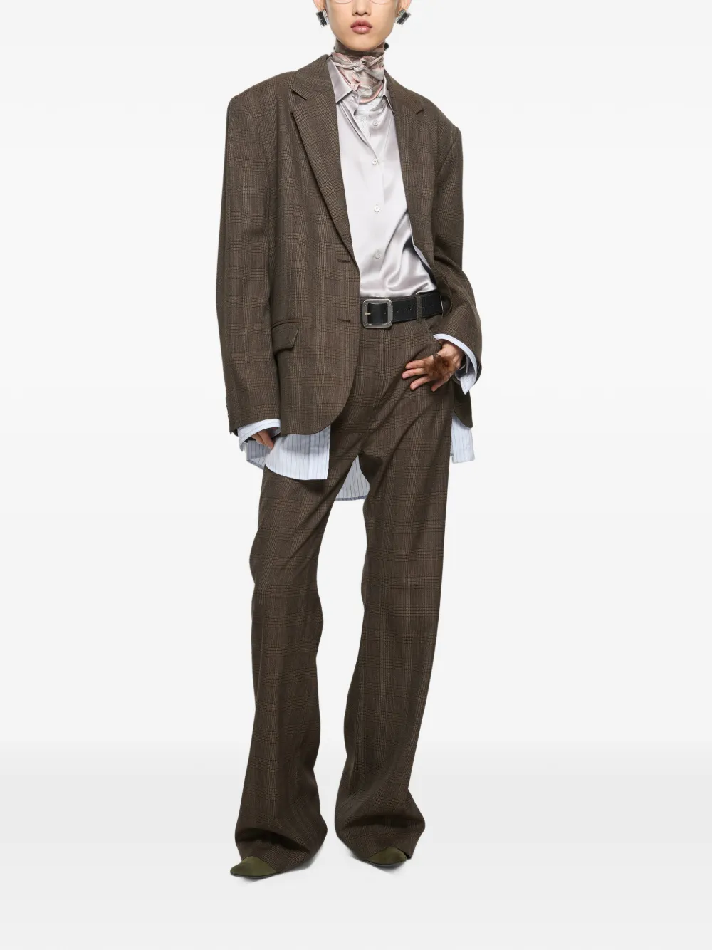 Acne Studios Tailored Wool Check Trousers in Brown, view 2