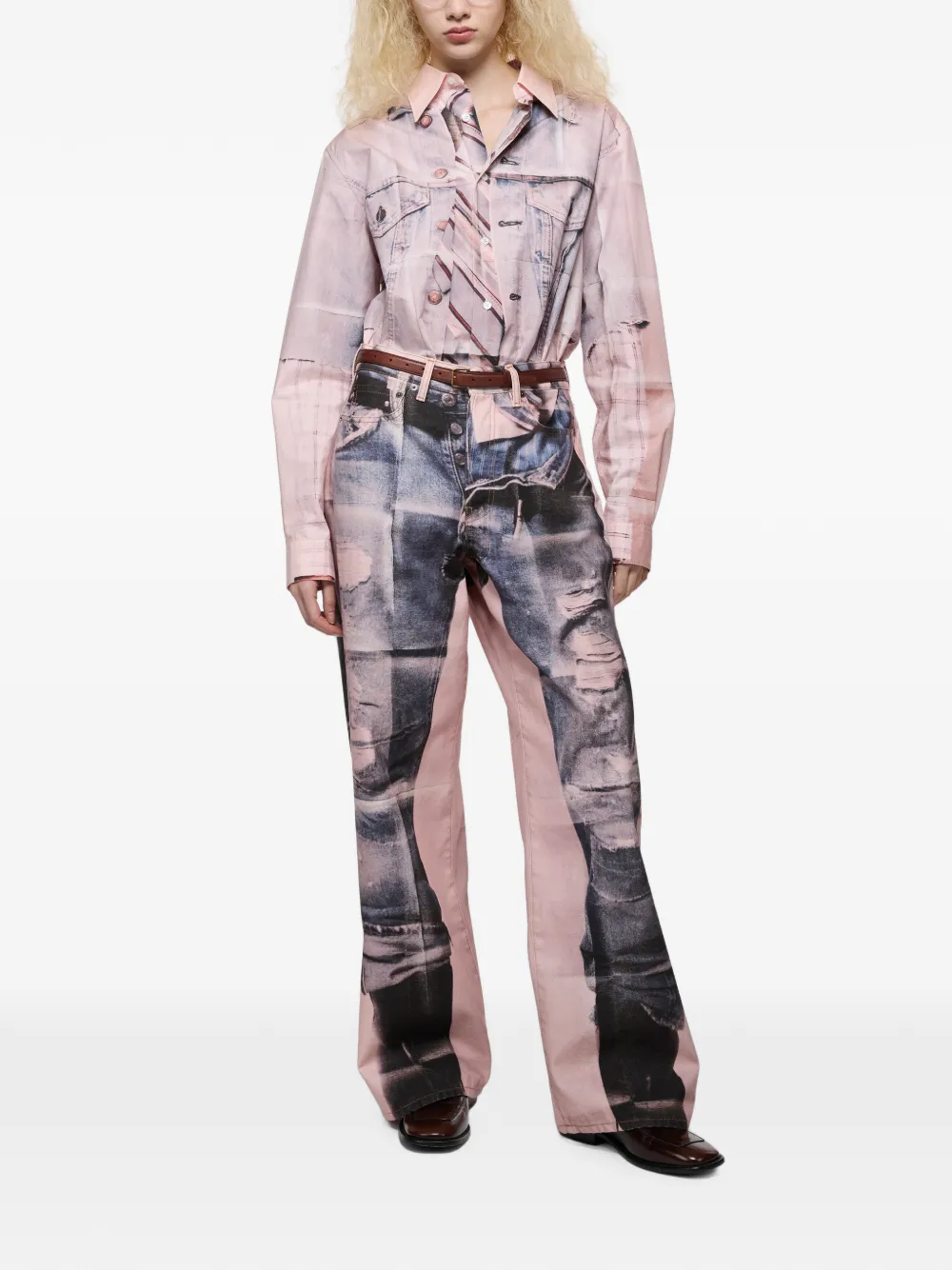 Acne Studios Broek met trompe l'oeil-print Roze