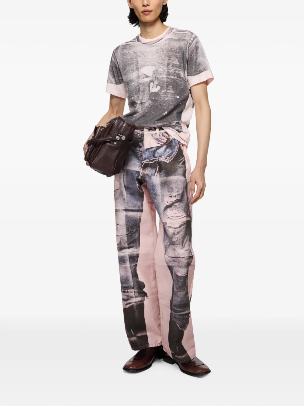 Acne Studios Broek met trompe l'oeil-print Roze