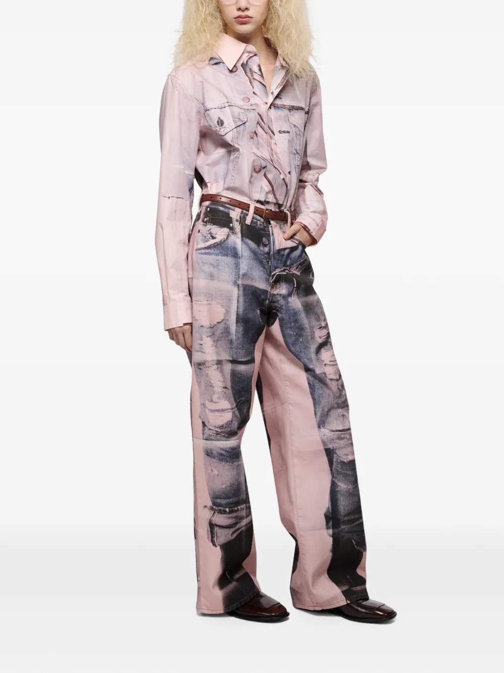Acne Studios Broek met trompe l'oeil-print Roze
