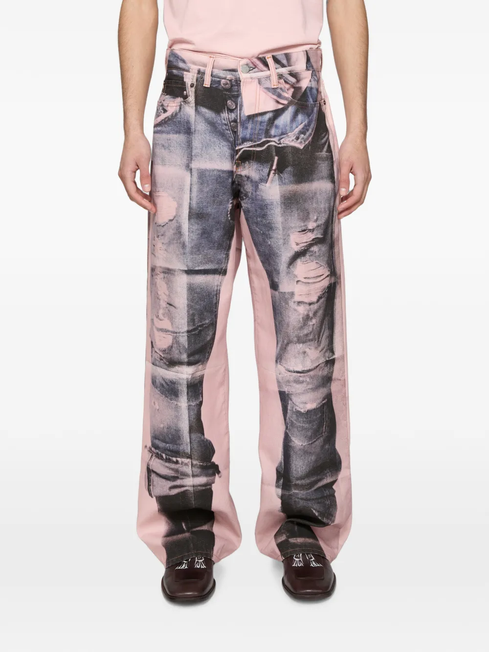 Acne Studios Broek met trompe l'oeil-print Roze