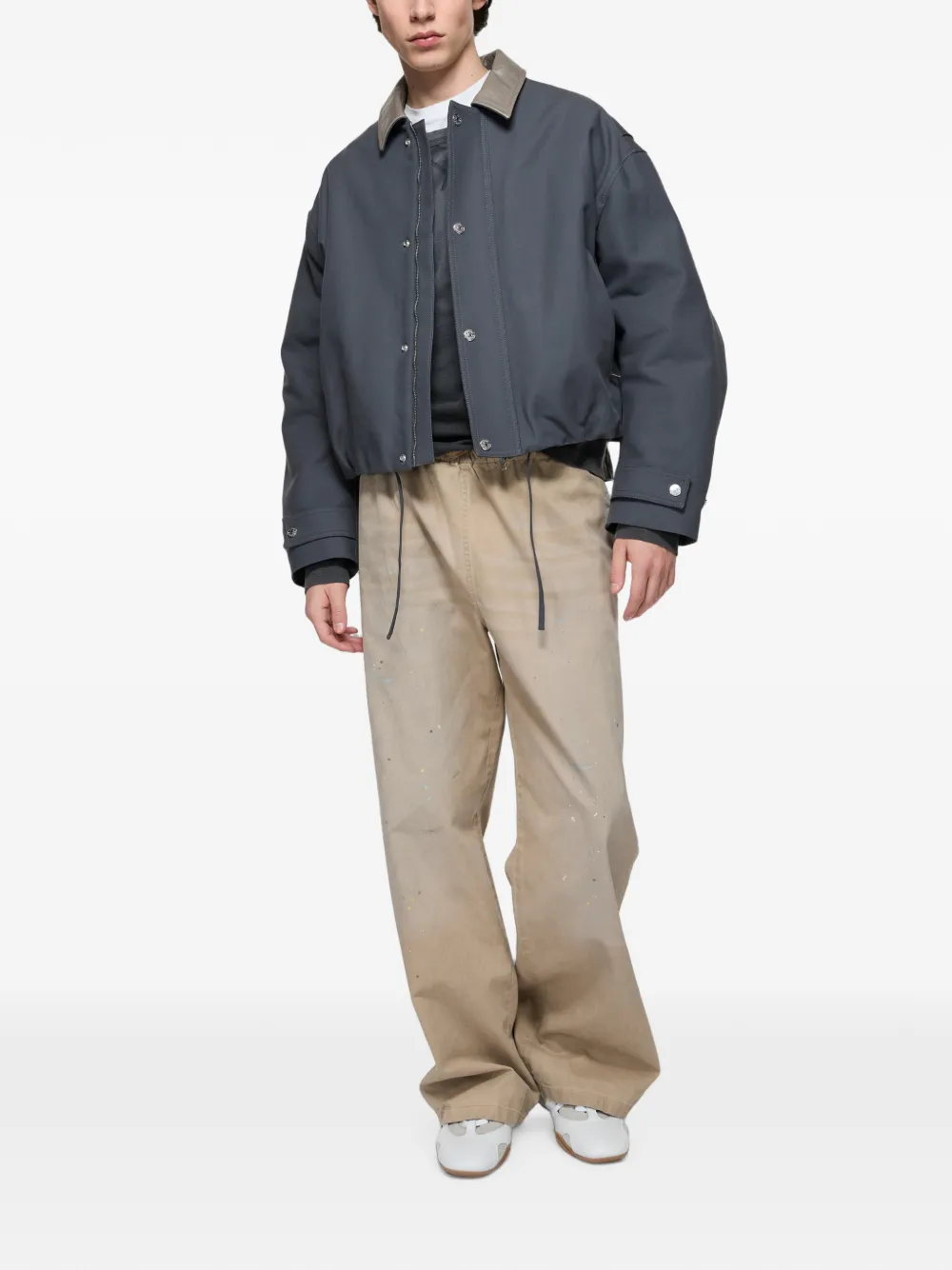 Acne Studios Katoenen jack met leren kraag Grijs