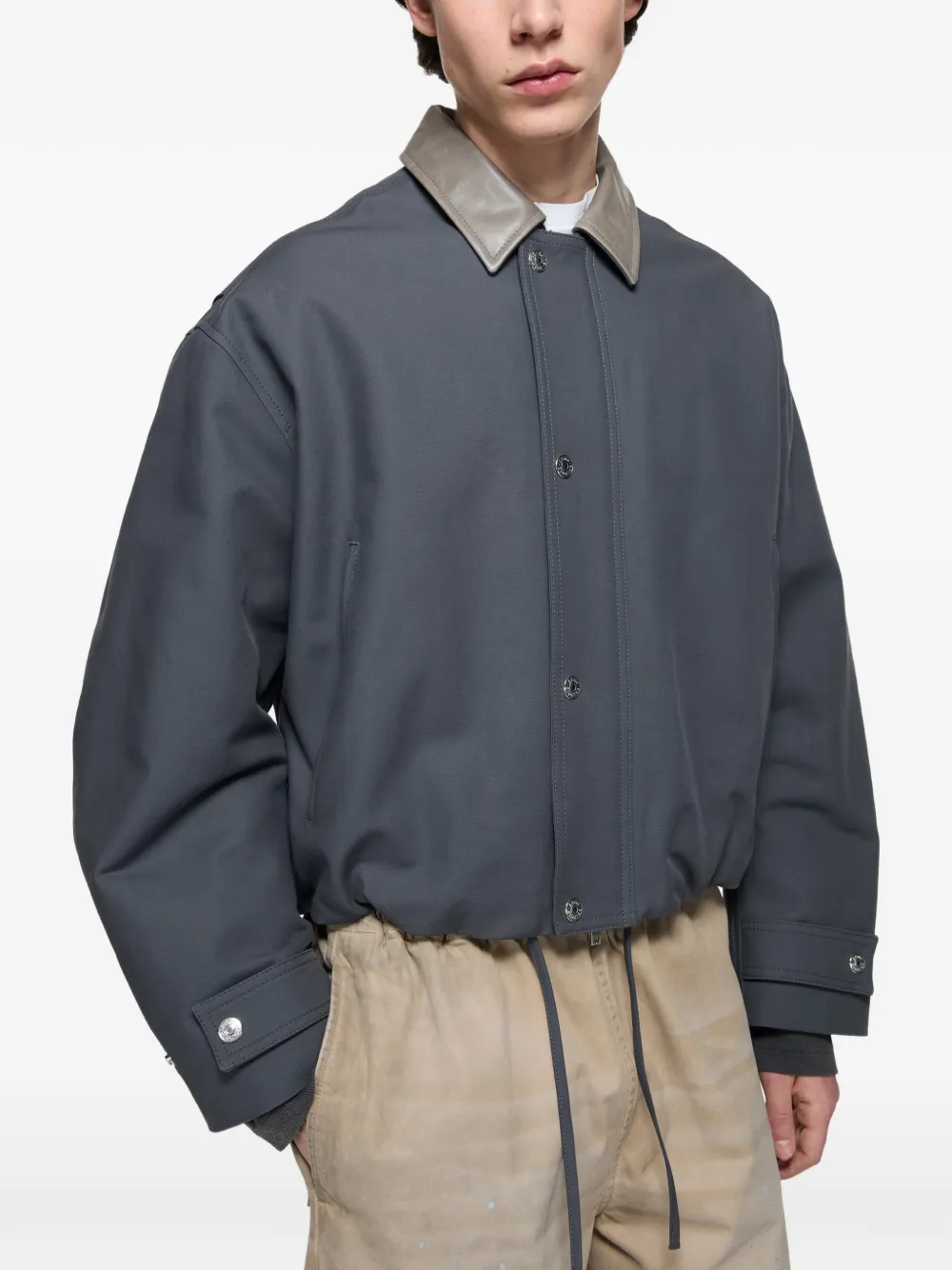 Acne Studios Katoenen jack met leren kraag Grijs
