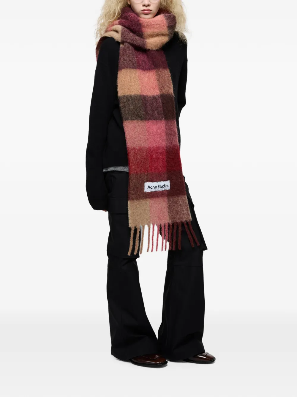 Acne Studios Mohair geruite sjaal Rood