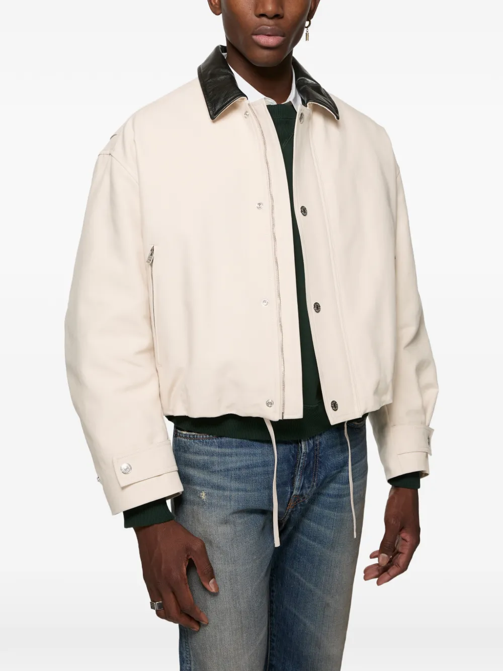 Acne Studios Bomberjack met leren kraag Beige