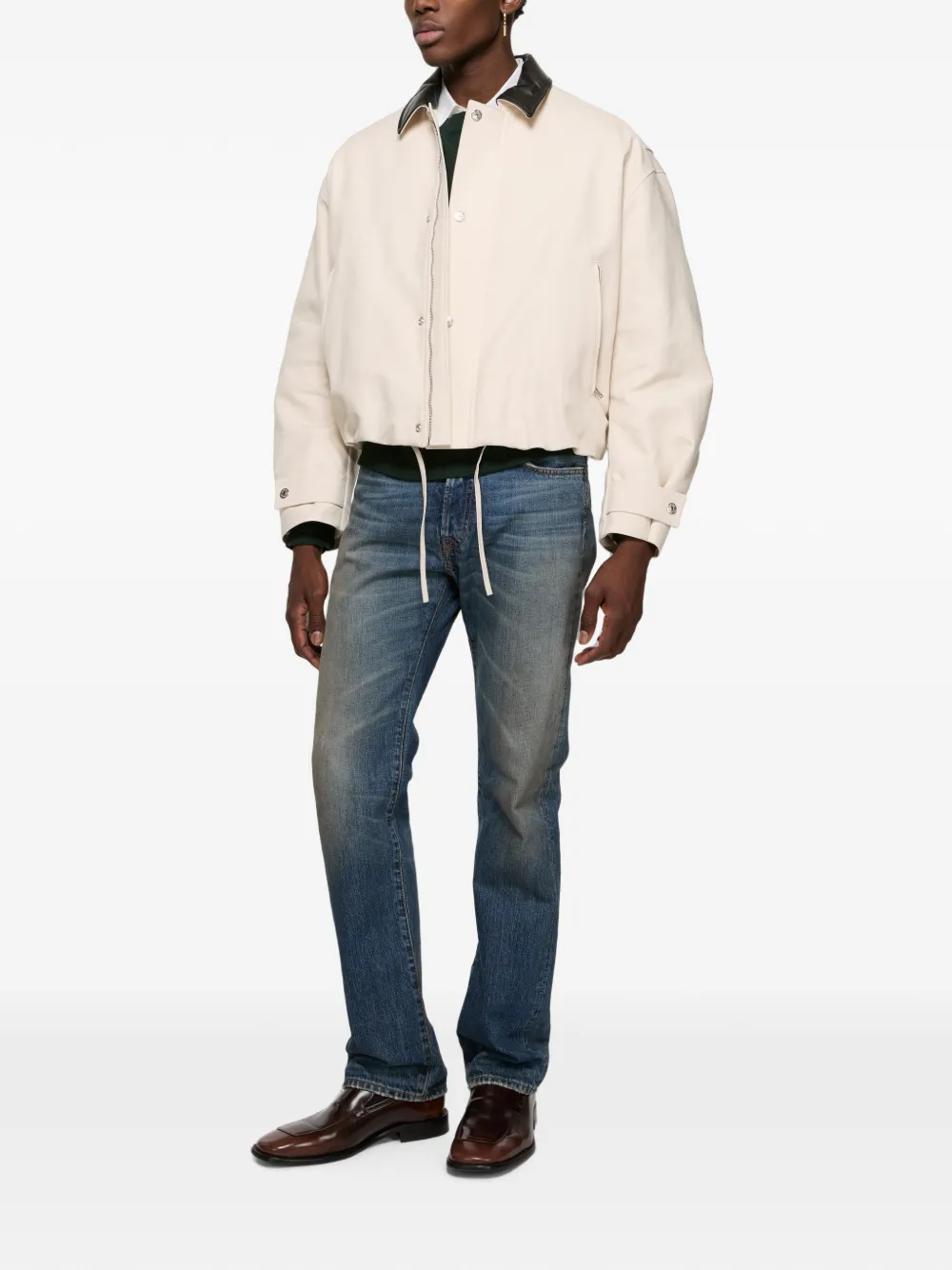 Acne Studios Bomberjack met leren kraag Beige