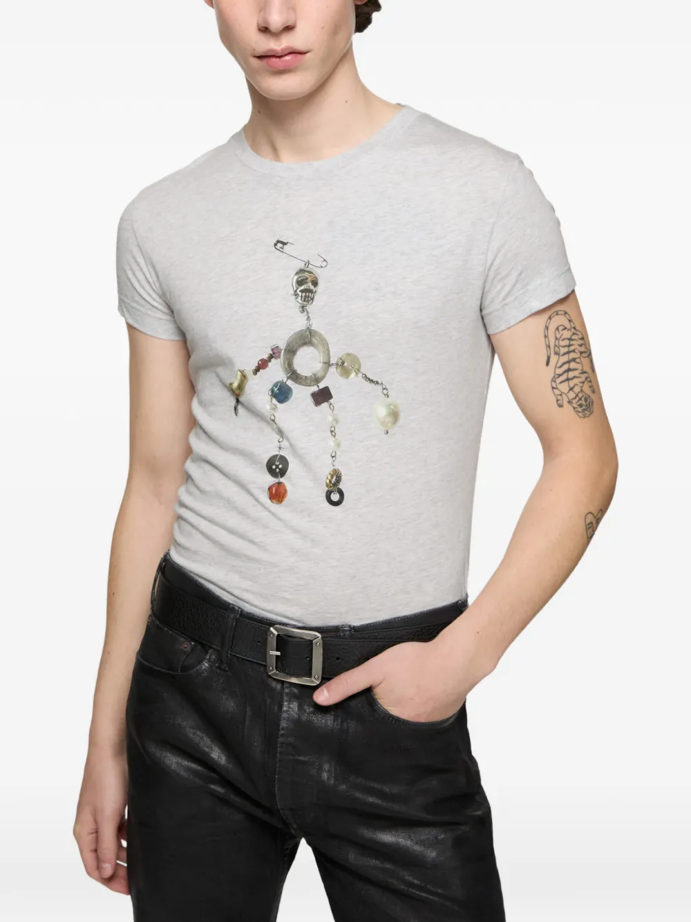 Acne Studios Fitted Graphic T-shirt in Grey, view 5