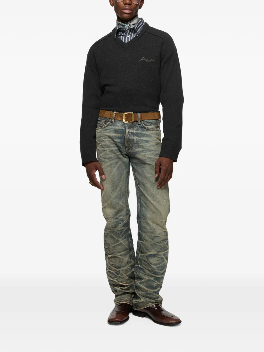 Acne Studios Trui met V-hals en kameelhaar Zwart