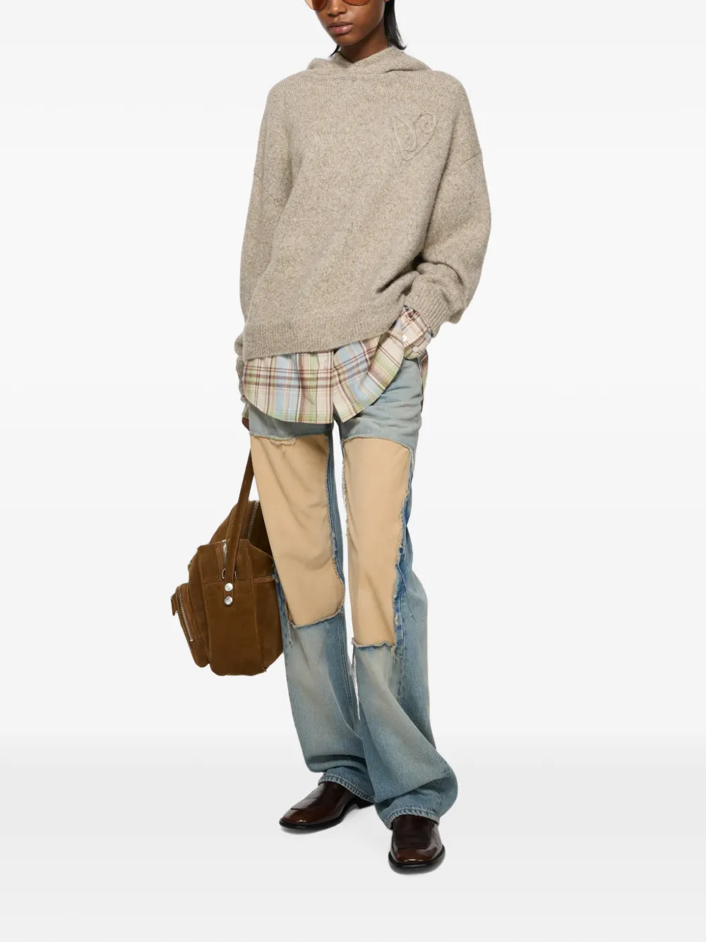 Acne Studios Gelaagde gebreide hoodie Beige