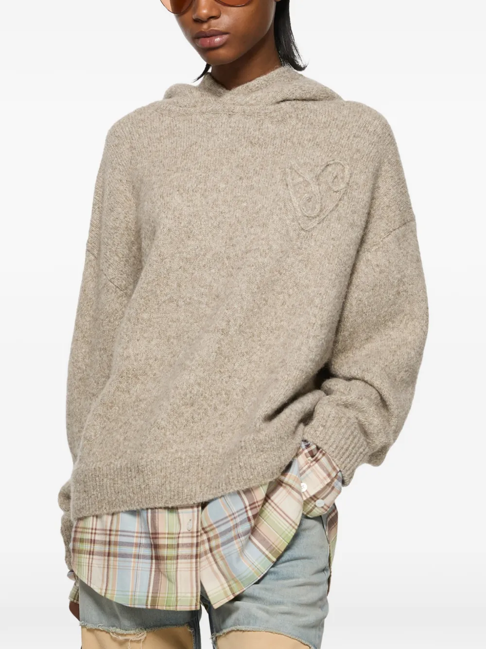 Acne Studios Gelaagde gebreide hoodie Beige