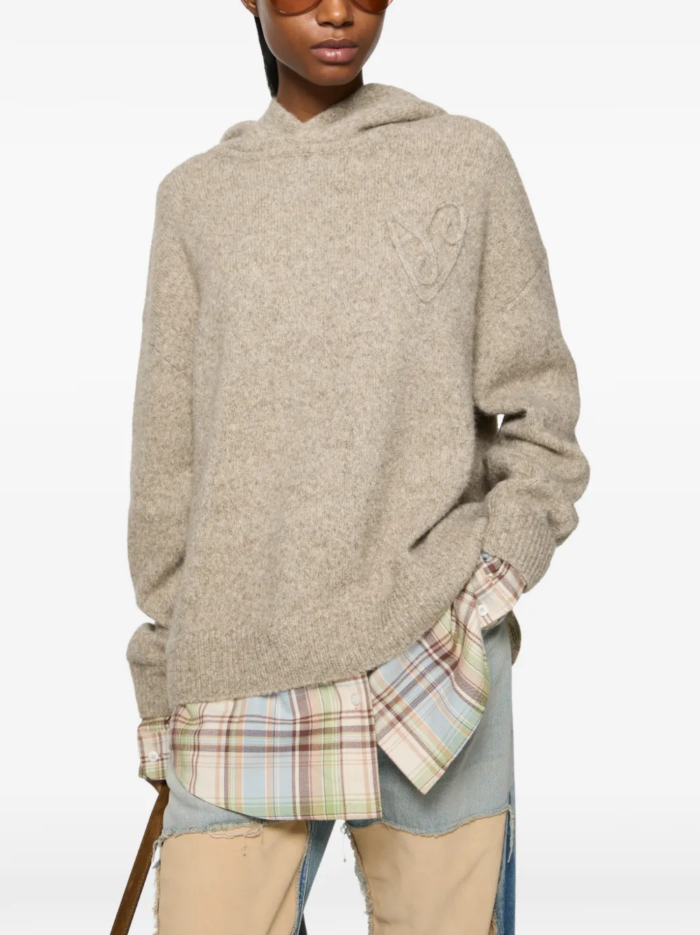 Acne Studios Gelaagde gebreide hoodie Beige