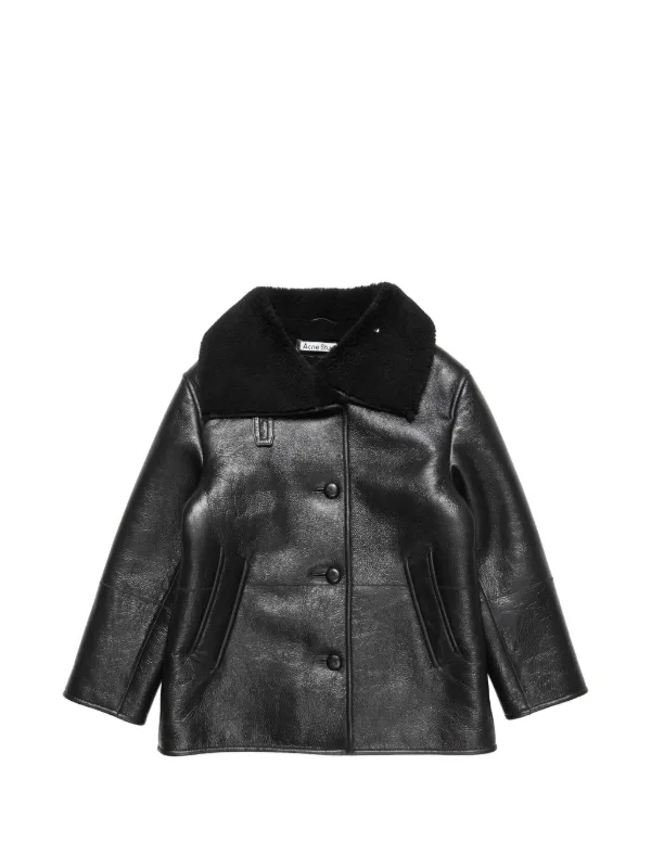 Acne Studios Shearling-trimmed Leather Jacket in Black