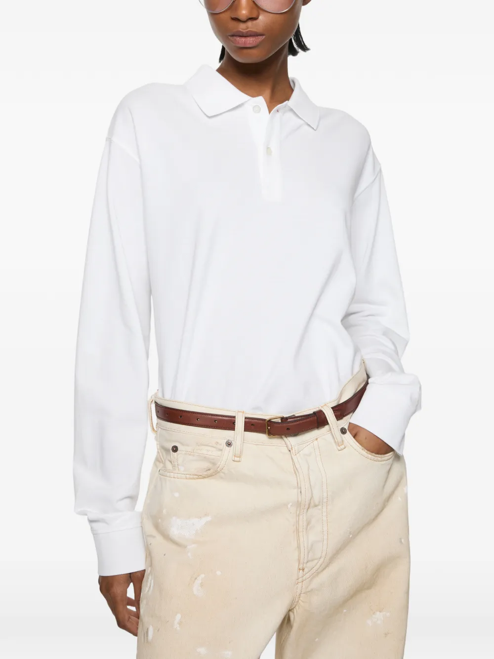 Acne Studios Poloshirt met logo-print en lange mouwen Wit