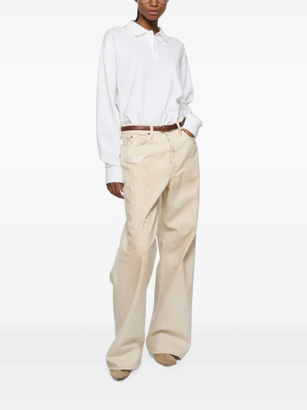 Acne Studios Poloshirt met logo-print en lange mouwen Wit