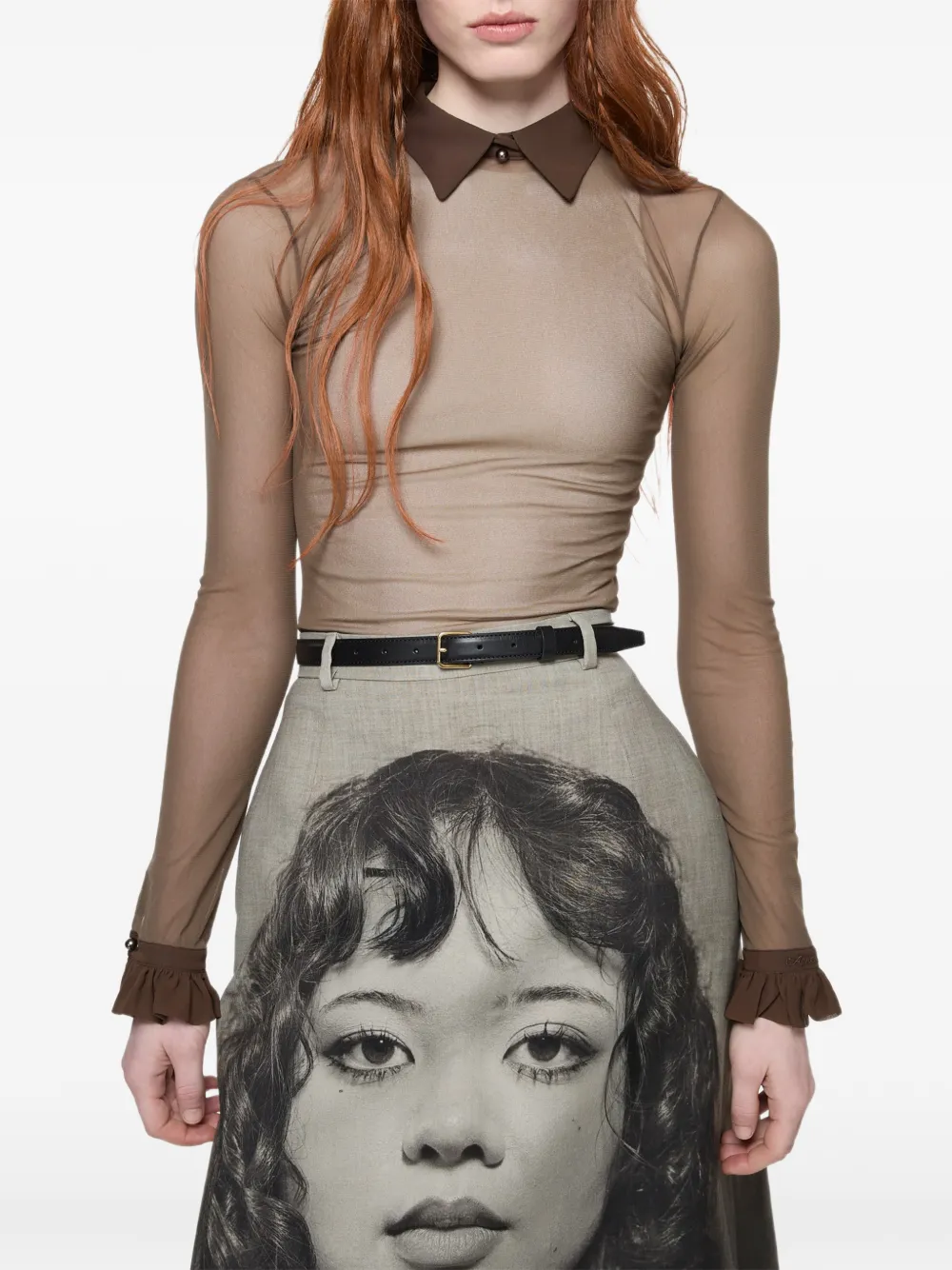 Acne Studios Doorzichtige nylon blouse Bruin