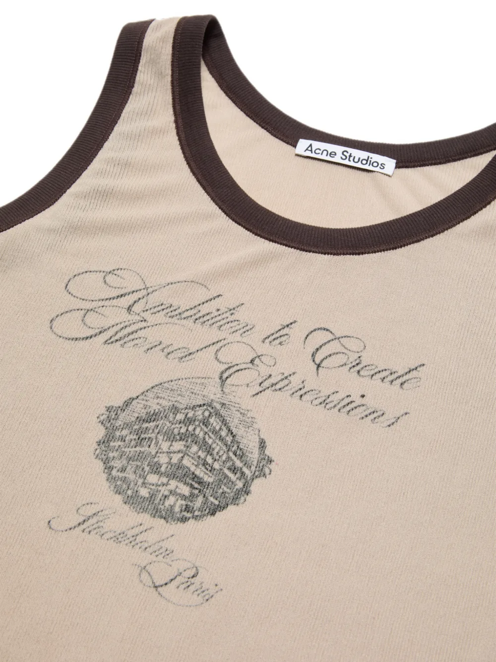 Acne Studios Ribgebreide top met grafische print Beige