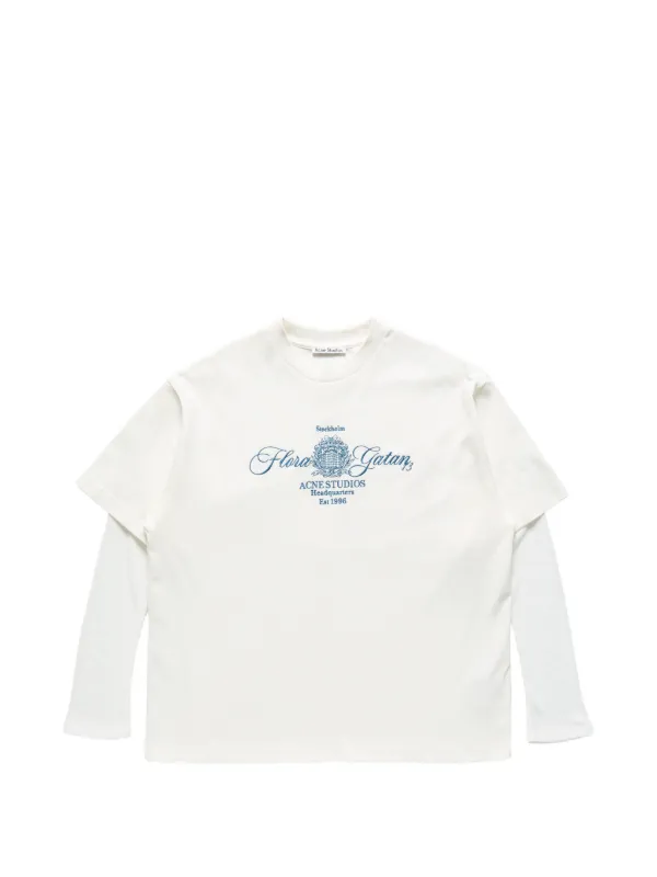 Acne Studios Embroidered T-shirt in Neutrals