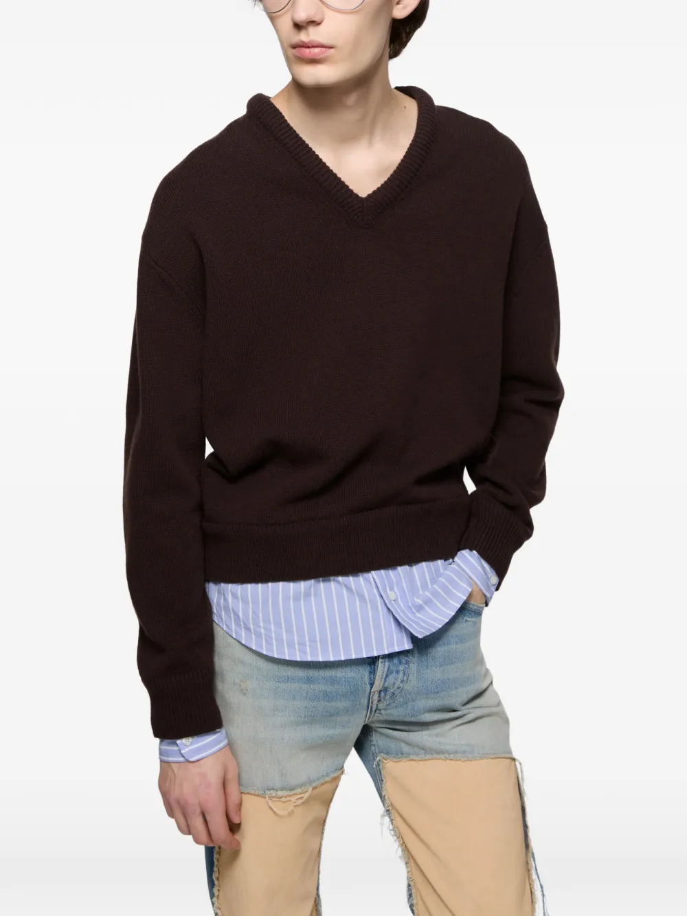 Acne Studios Layered Wool Sweater in Brown, view 5