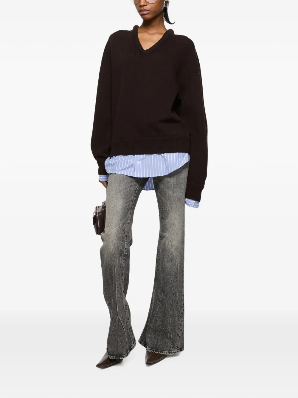 Acne Studios Layered Wool Sweater in Brown, view 2