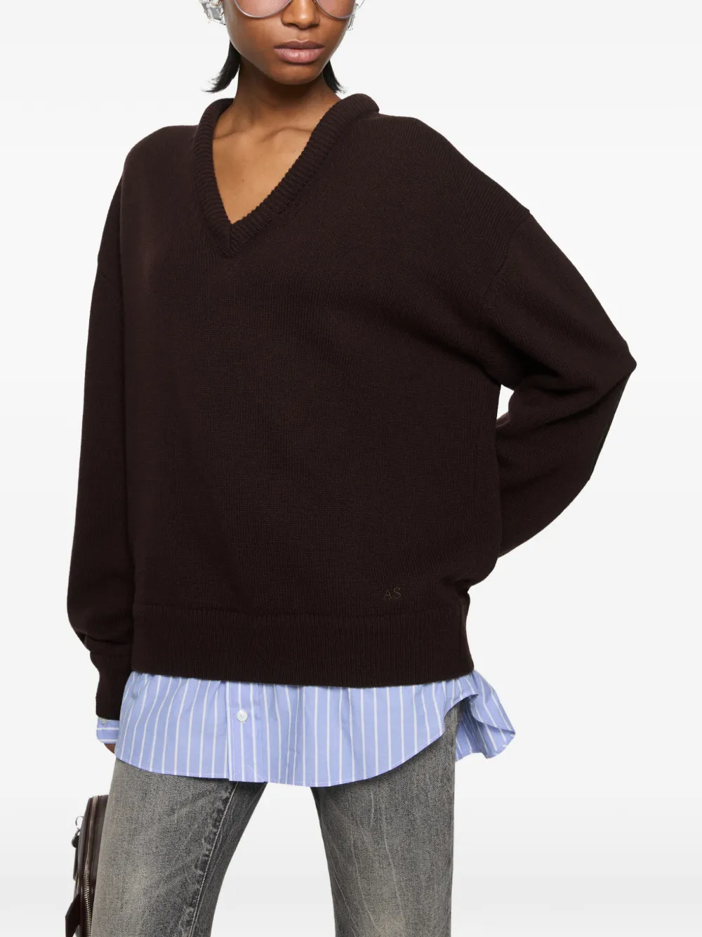 Acne Studios Layered Wool Sweater in Brown, view 4