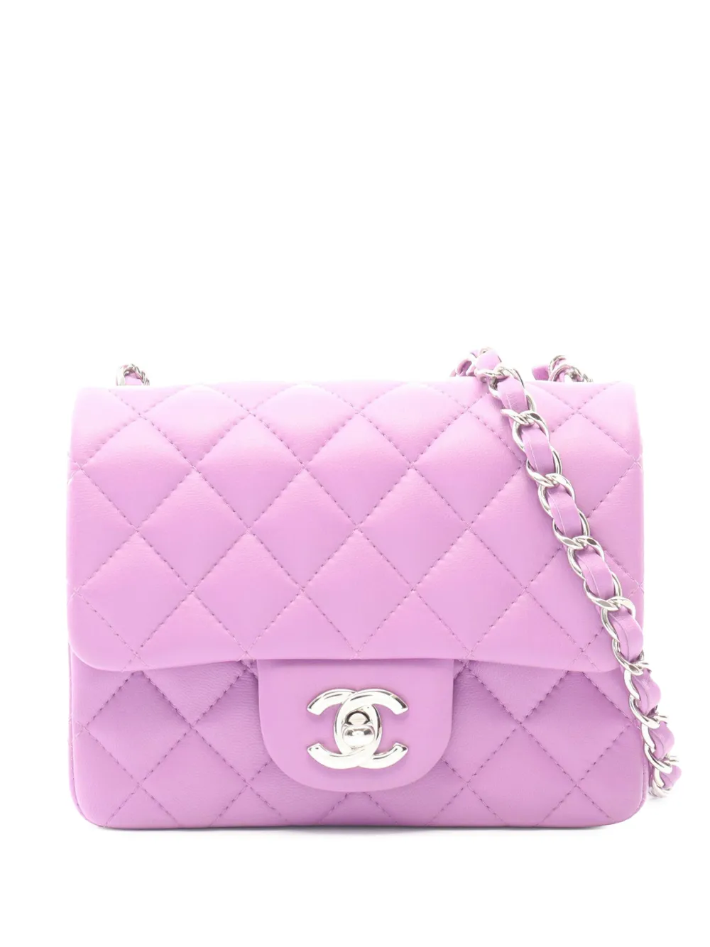 CHANEL Pre-Owned 2019 Mini Square Classic Lambskin Single Flap crossbody bag - Viola