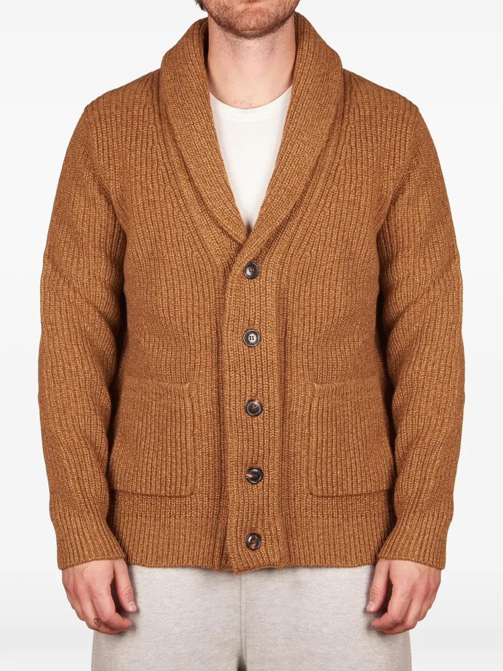Filippo De Laurentiis shawl-collar ribbed-knit cardigan - Marrone