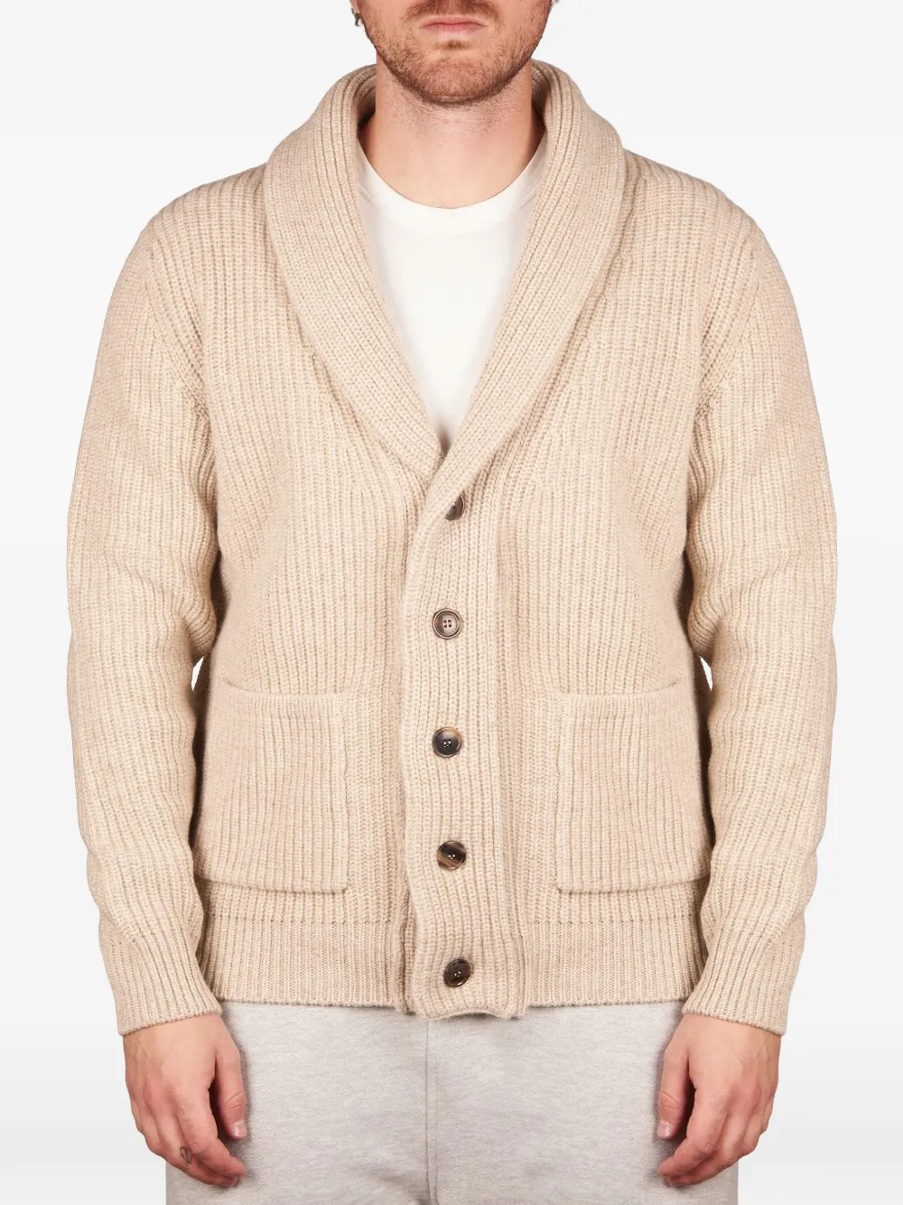 Filippo De Laurentiis ribbed-knit shawl-collar cardigan - Toni neutri