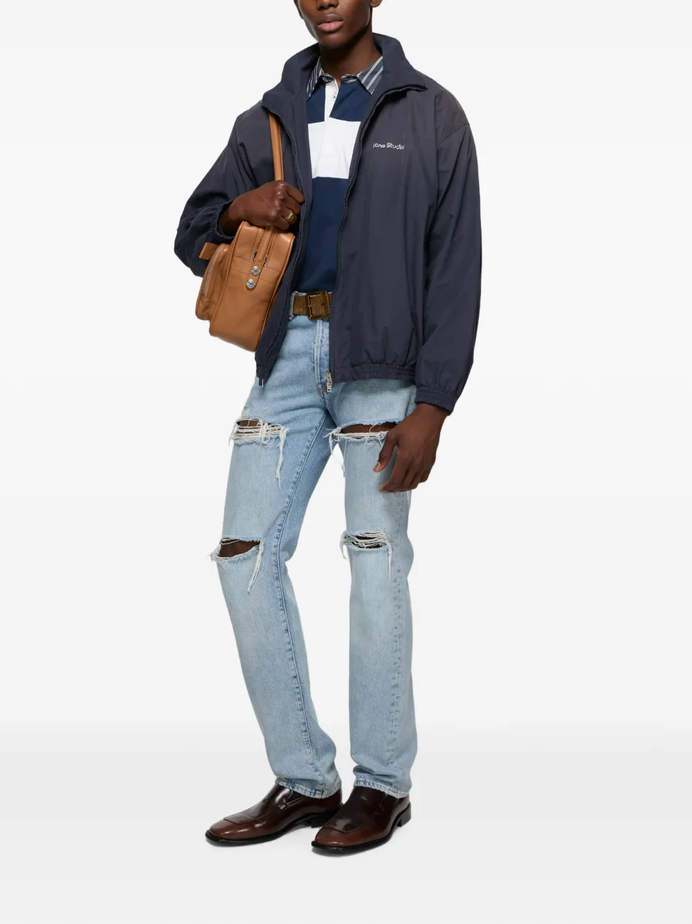 Acne Studios Washed-logo Zip-up Jacket in Blue, view 2