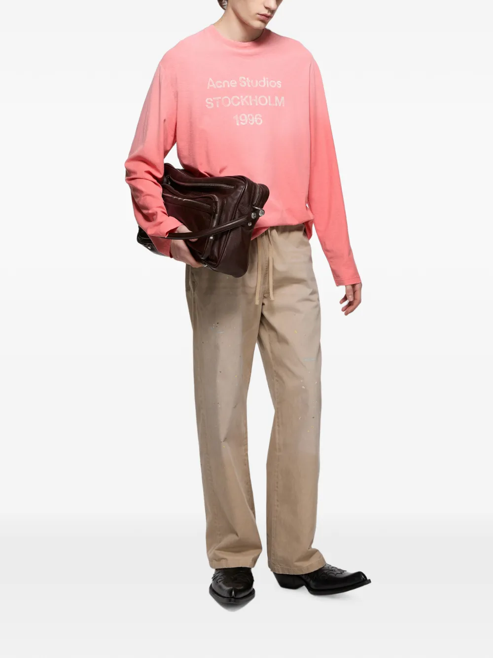 Acne Studios T-shirt met 1996 logo Roze