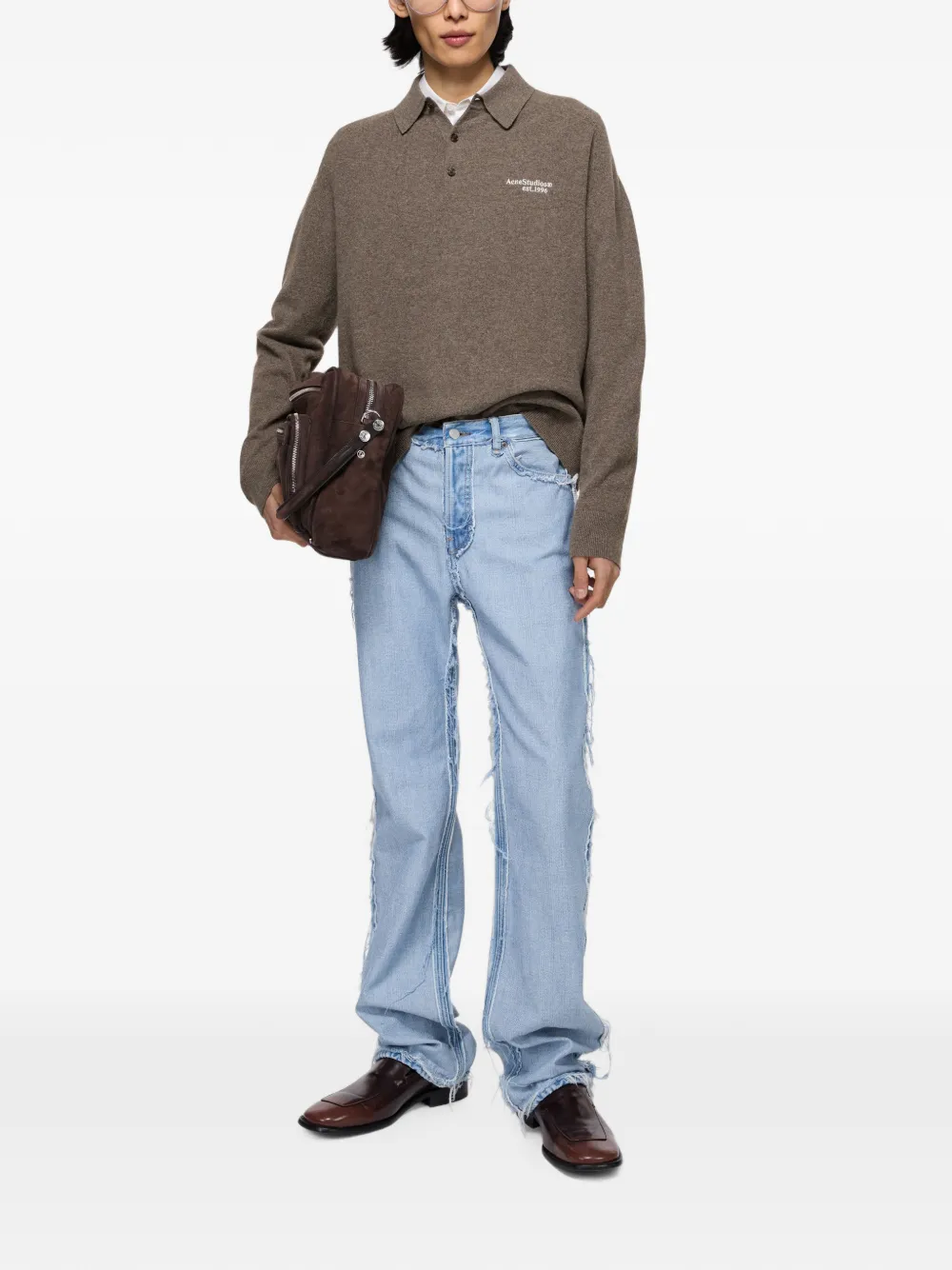Acne Studios Wollen gebreid poloshirt Bruin