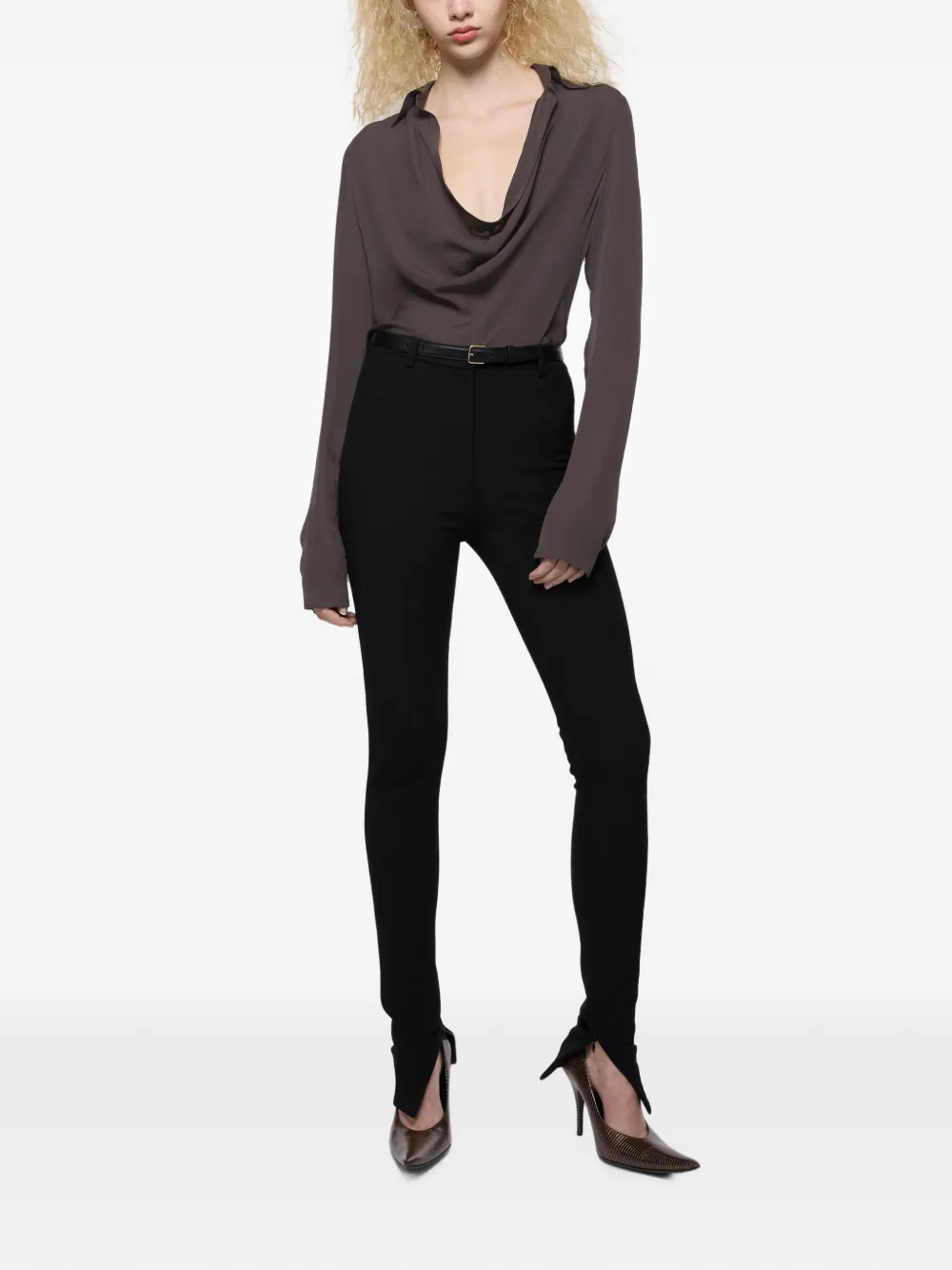 Acne Studios Silk Blouse With Cowl Neck In Multi