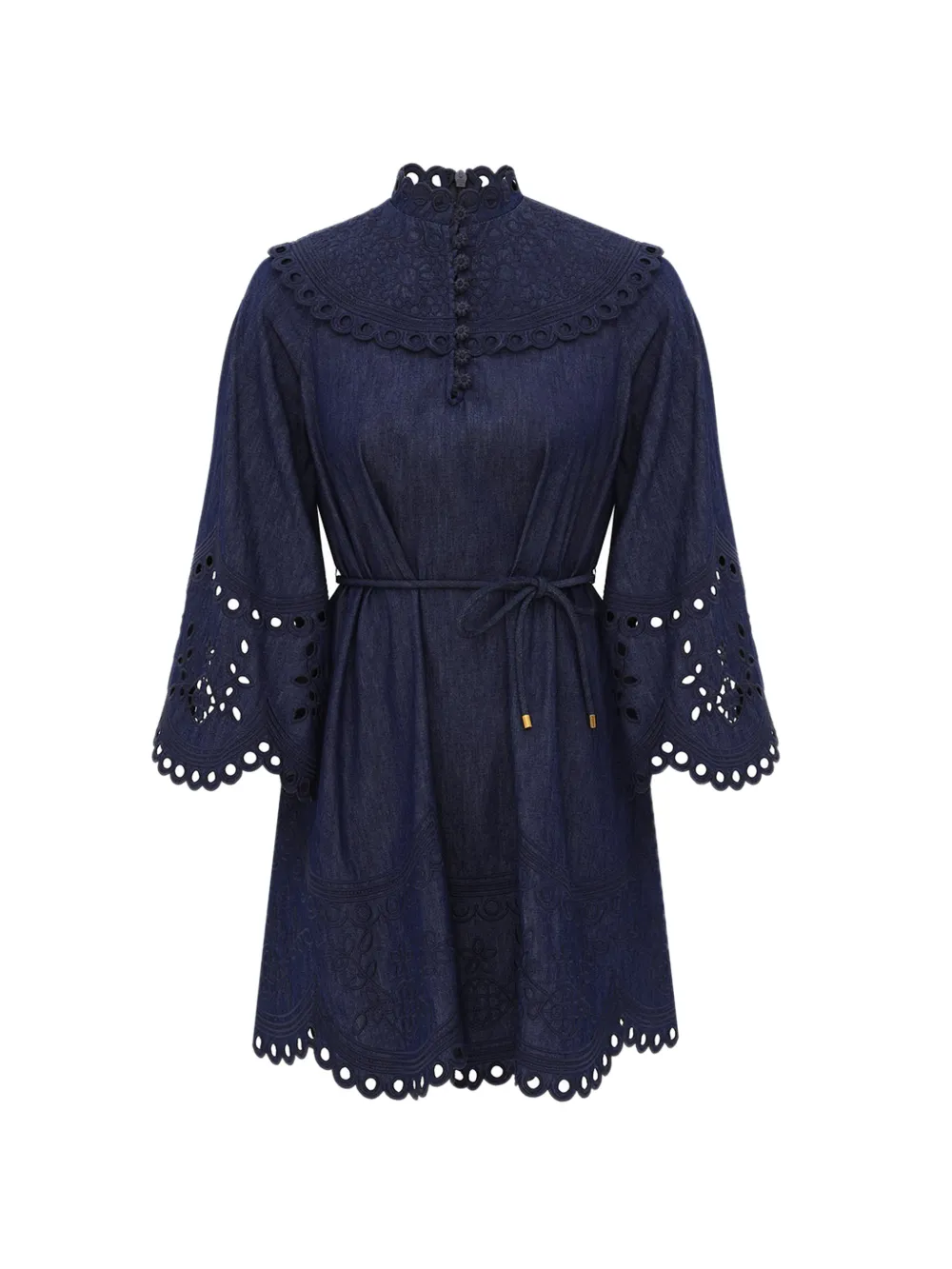 ZIMMERMANN Mahon broderie denim mini-jurk Blauw